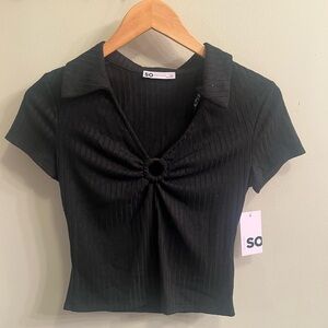 SO Black Crop Ribbed Cut Out Top